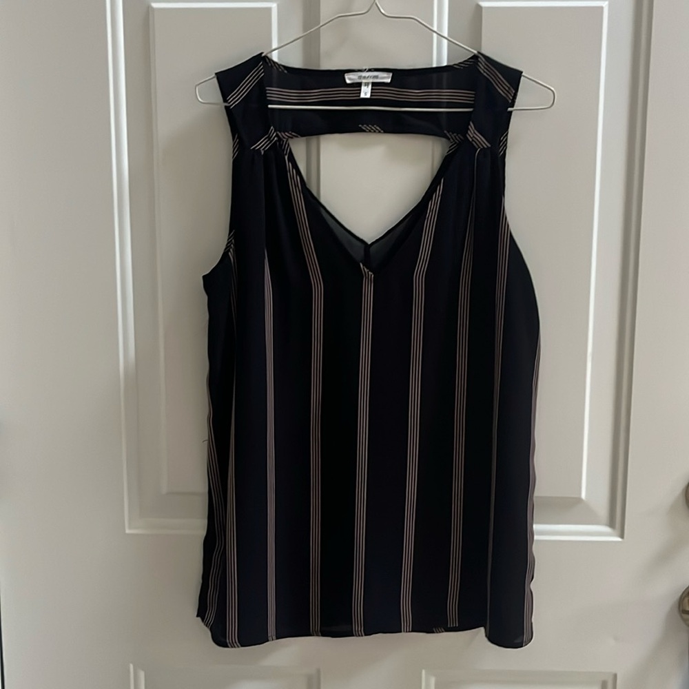 Black with pink vertical stripes key hole back tank top